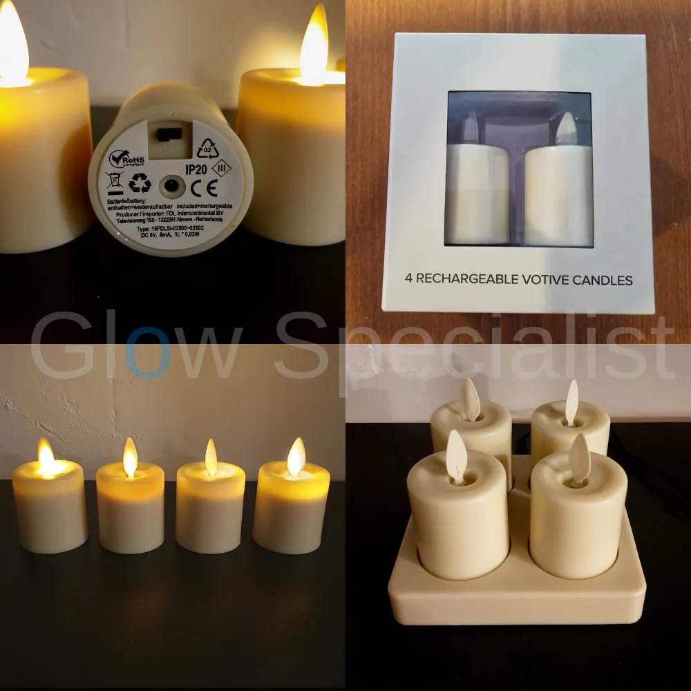 4 OPLAADBARE LED KAARSJES MET BEWEGENDE VLAM, INCL. OPLADER - Afbeelding 2