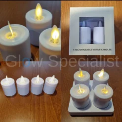 4 OPLAADBARE LED KAARSJES MET BEWEGENDE VLAM, INCL. OPLADER