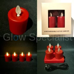 4 OPLAADBARE LED KAARSJES MET BEWEGENDE VLAM - ROOD - INCL. OPLADER