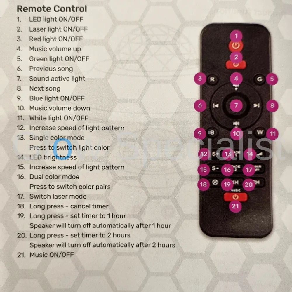 DRAADLOZE STARLIGHT SPEAKER MET LASER PROJECTOR - Afbeelding 3