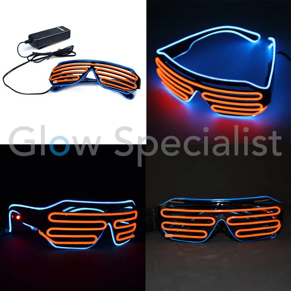 EL-WIRE SHUTTER BRIL - ZWART MONTUUR - ROOD-ORANJE/BLAUW LED - Afbeelding 2