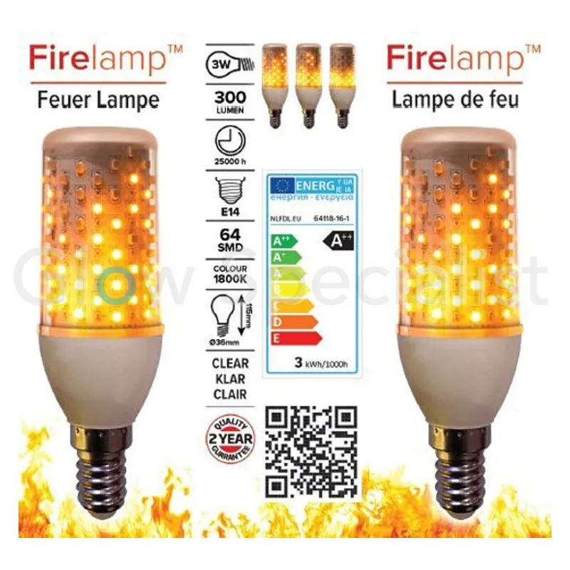Firelamp FIRELAMP™ 3W - 300 LUMEN - E14 - 64 SMD - 1800K - HELDER - Afbeelding 3