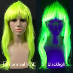 Glow Specialist NEON GELE PRUIK - LANG STEIL HAAR MET PONY