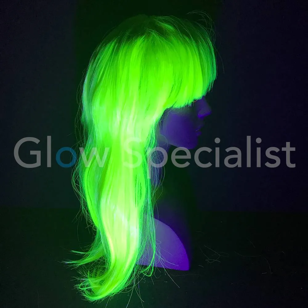 Glow Specialist NEON GELE PRUIK - LANG STEIL HAAR MET PONY - Afbeelding 6