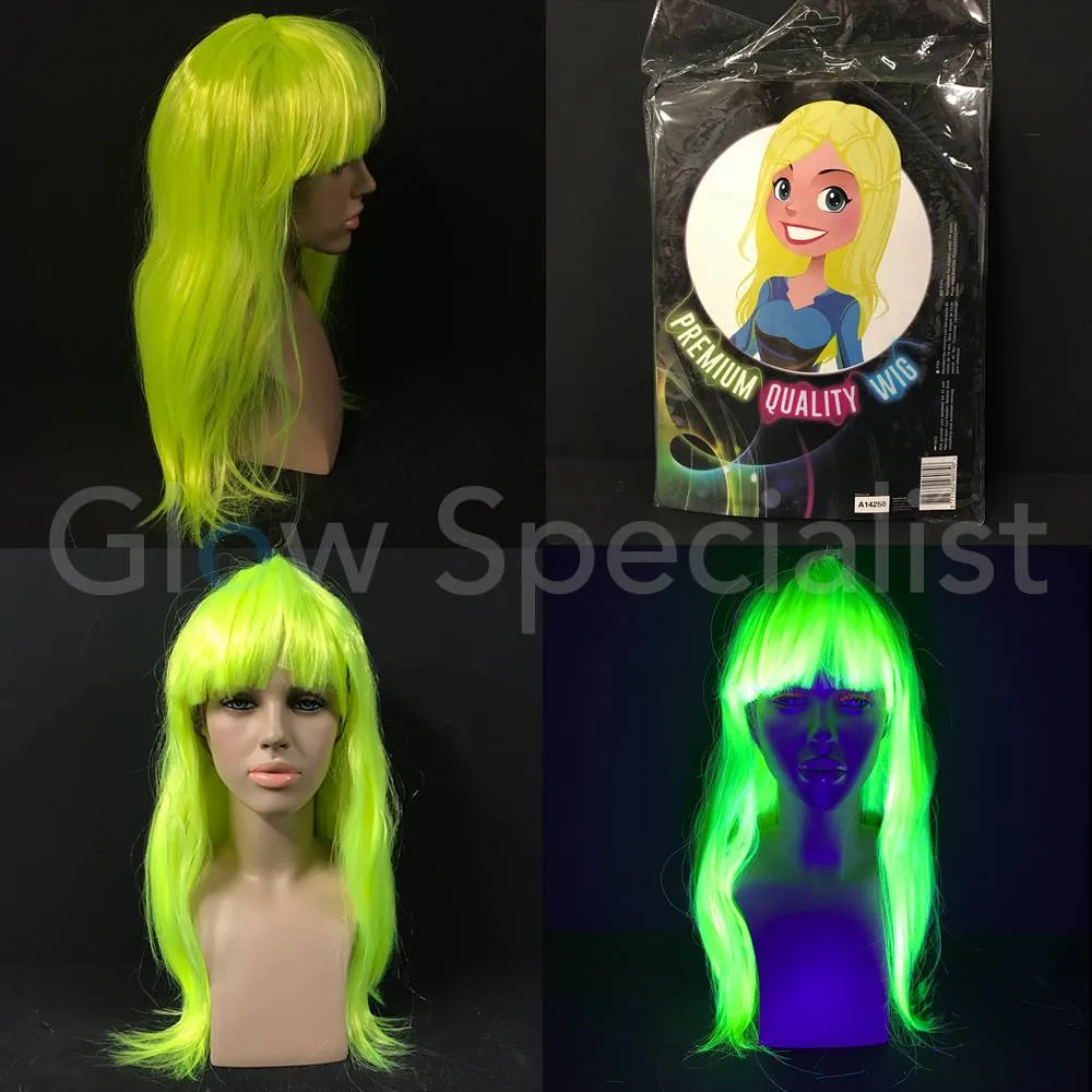 Glow Specialist NEON GELE PRUIK - LANG STEIL HAAR MET PONY - Afbeelding 10