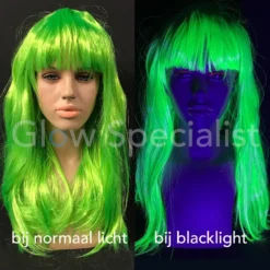 Glow Specialist NEON GROENE PRUIK - LANG STIJL HAAR MET PONY