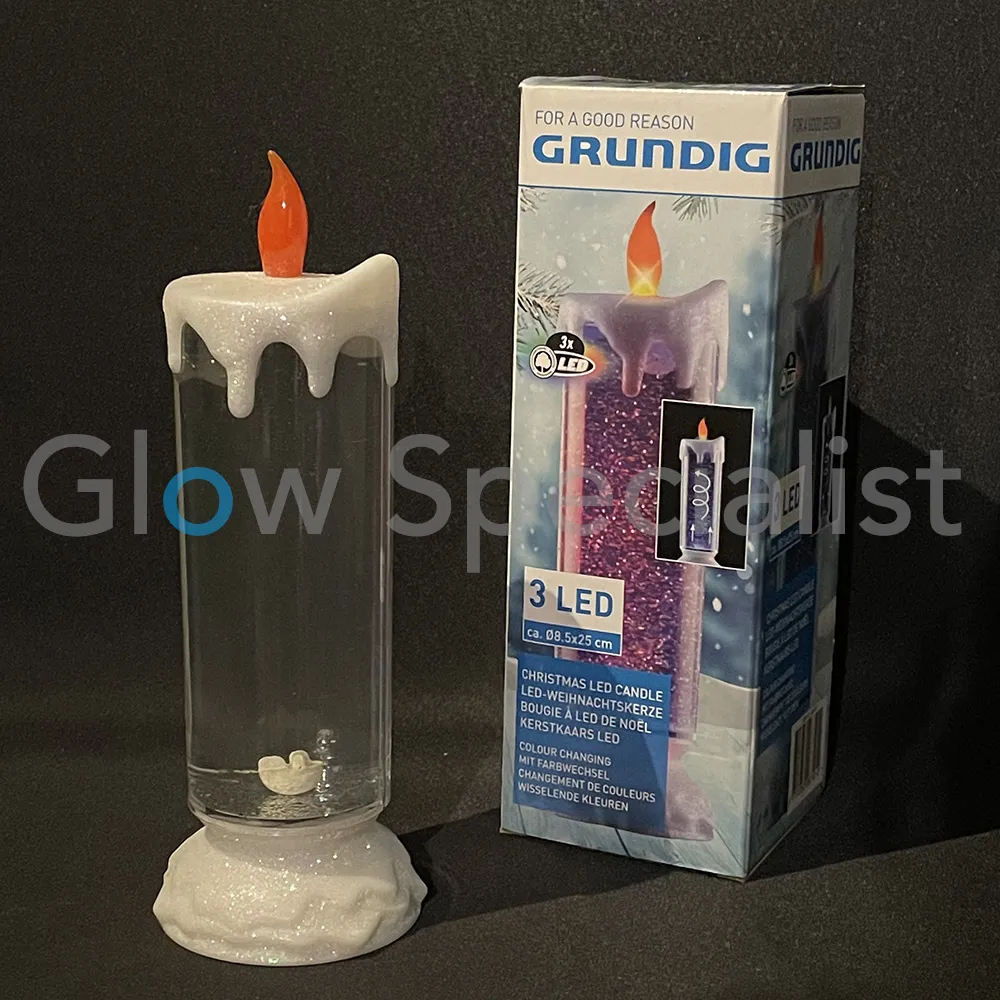 Grundig LED KAARS MET WERVELEND GLITTERWATER - COLORCHANGING - D8,5 X H25CM - Afbeelding 2