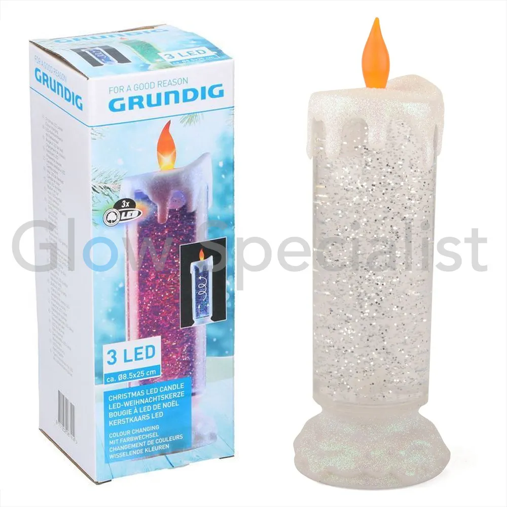 Grundig LED KAARS MET WERVELEND GLITTERWATER - COLORCHANGING - D8,5 X H25CM - Afbeelding 3