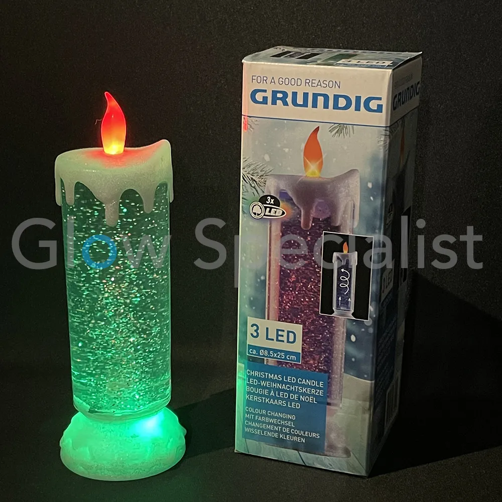 Grundig LED KAARS MET WERVELEND GLITTERWATER - COLORCHANGING - D8,5 X H25CM - Afbeelding 4