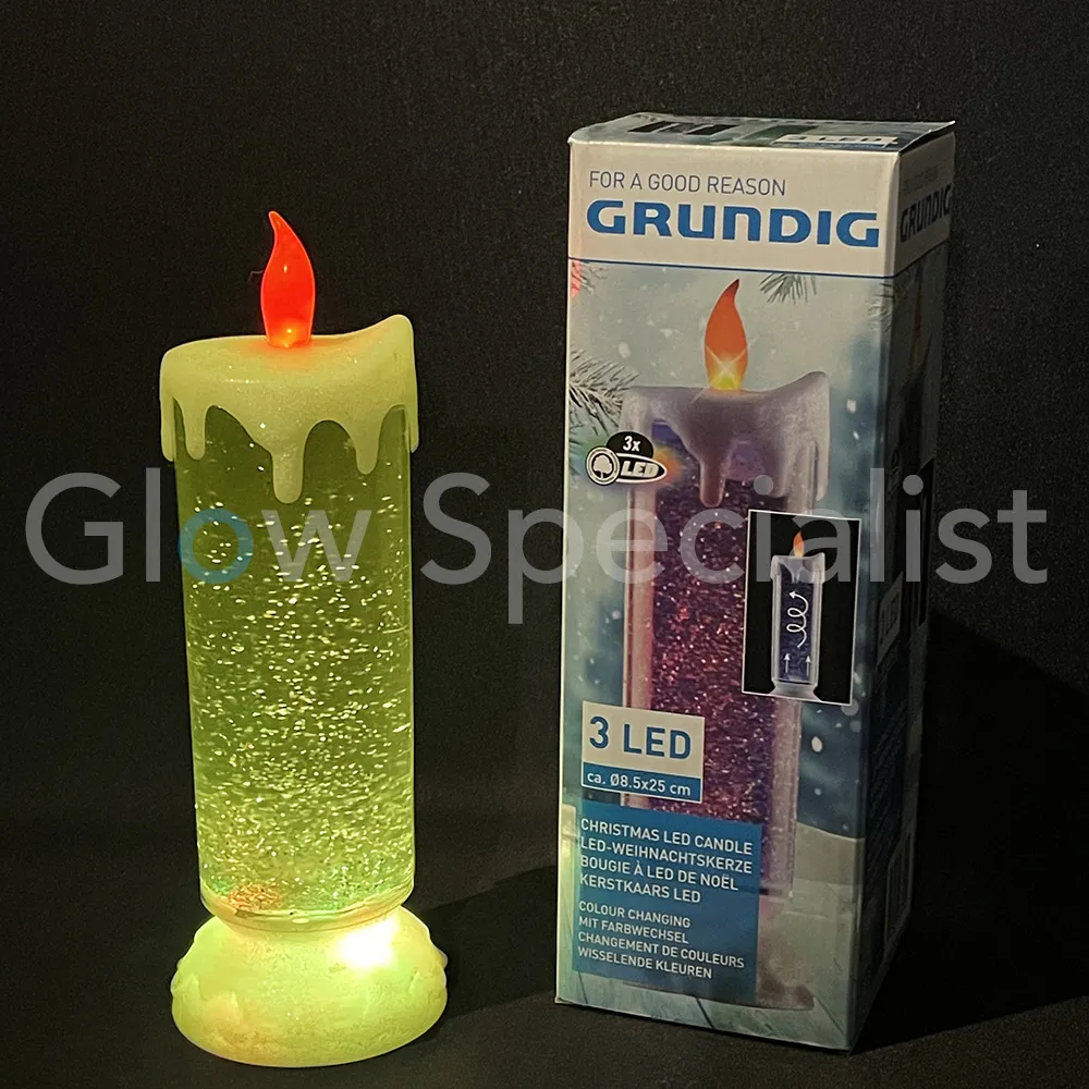 Grundig LED KAARS MET WERVELEND GLITTERWATER - COLORCHANGING - D8,5 X H25CM - Afbeelding 5
