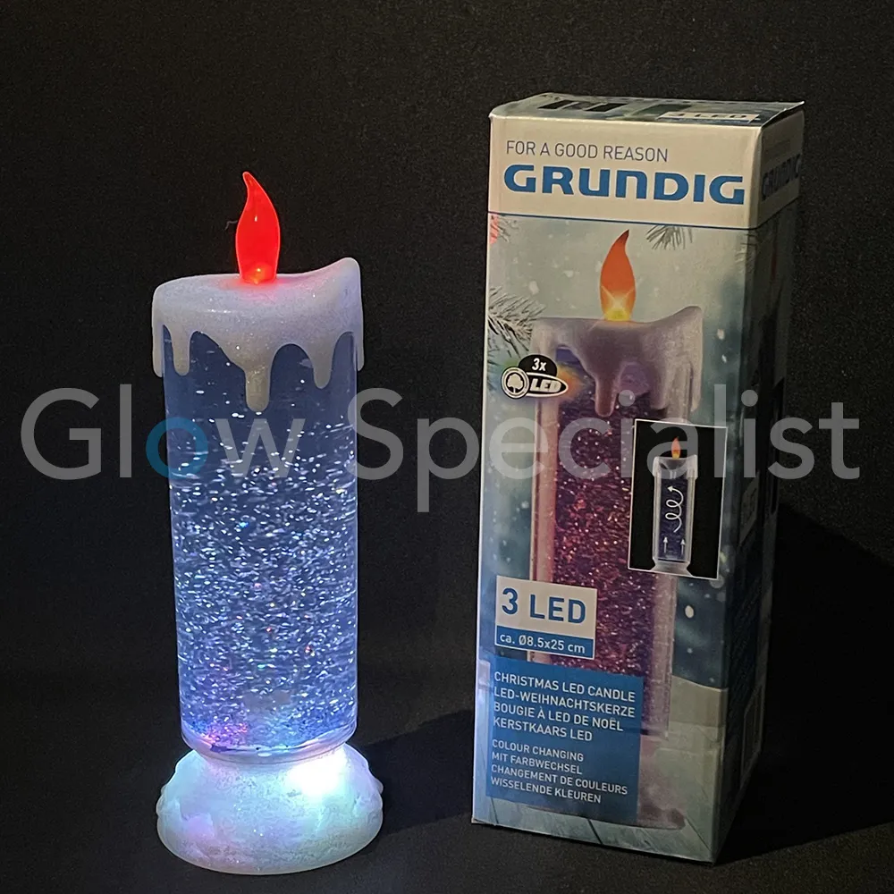 Grundig LED KAARS MET WERVELEND GLITTERWATER - COLORCHANGING - D8,5 X H25CM - Afbeelding 6