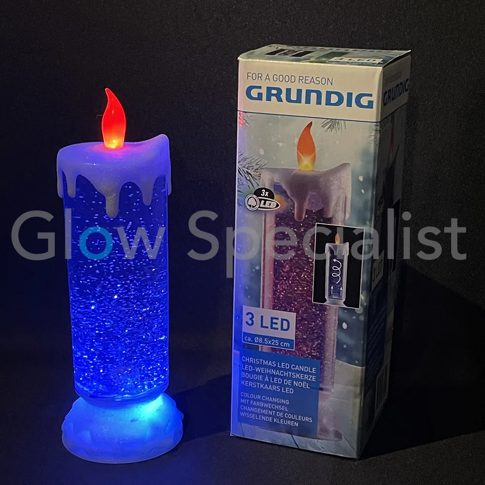 Grundig LED KAARS MET WERVELEND GLITTERWATER - COLORCHANGING - D8,5 X H25CM - Afbeelding 7