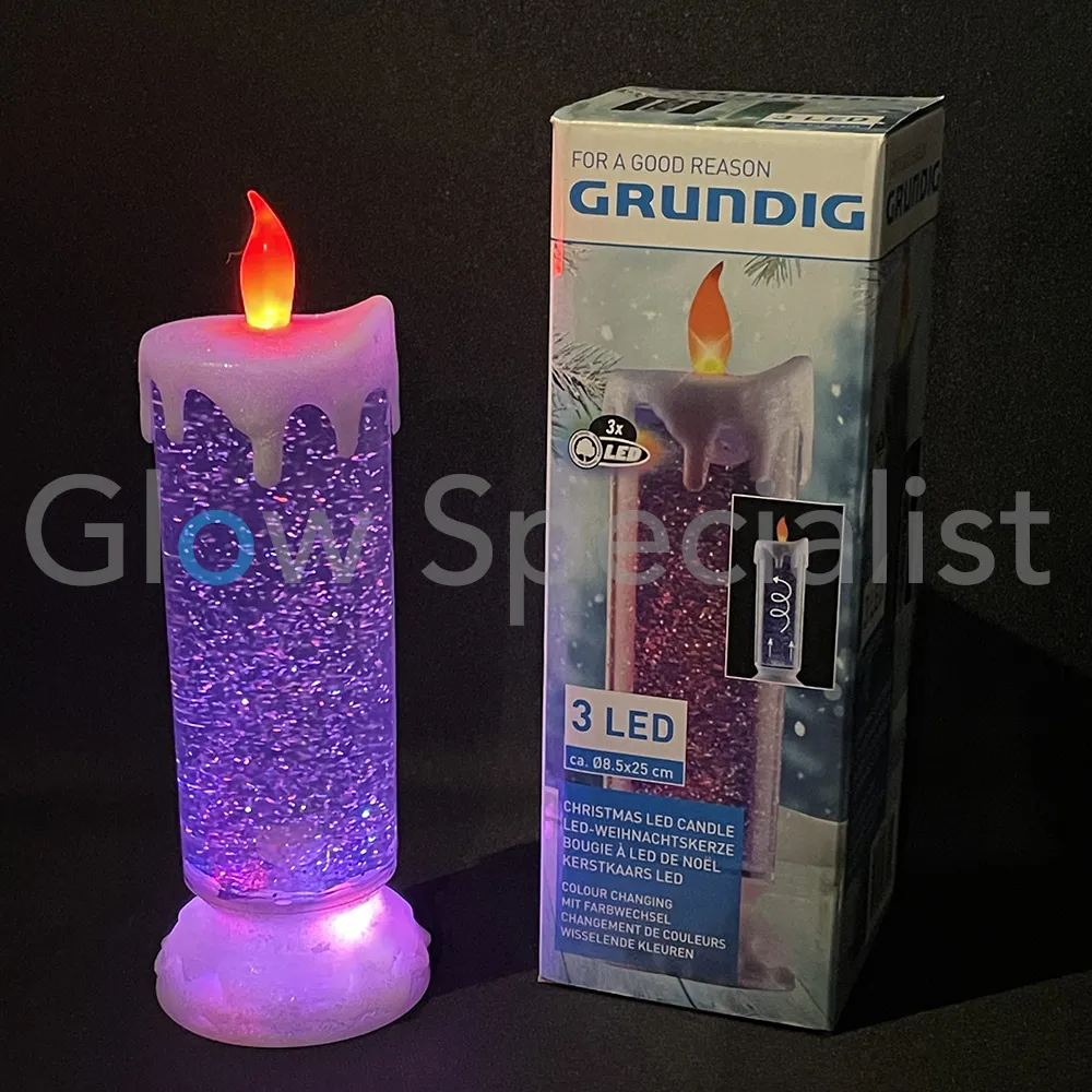 Grundig LED KAARS MET WERVELEND GLITTERWATER - COLORCHANGING - D8,5 X H25CM - Afbeelding 8