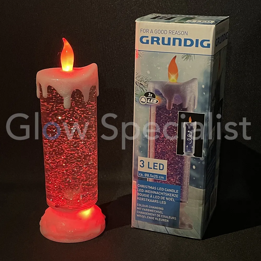 Grundig LED KAARS MET WERVELEND GLITTERWATER - COLORCHANGING - D8,5 X H25CM - Afbeelding 9