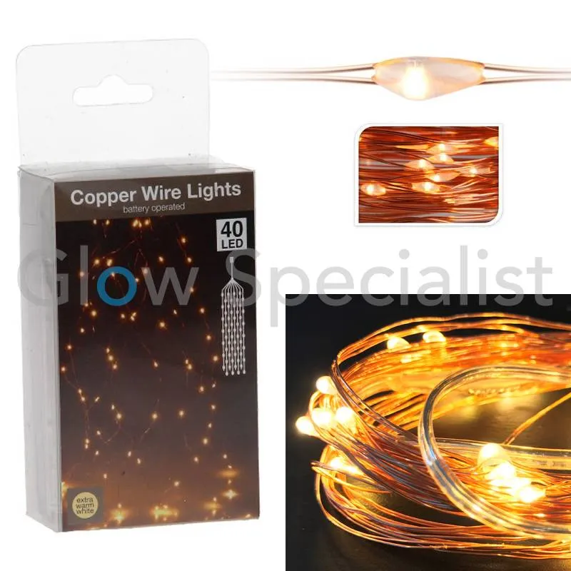 KOPERDRAAD VERLICHTING - 40 LED - EXTRA WARM WIT