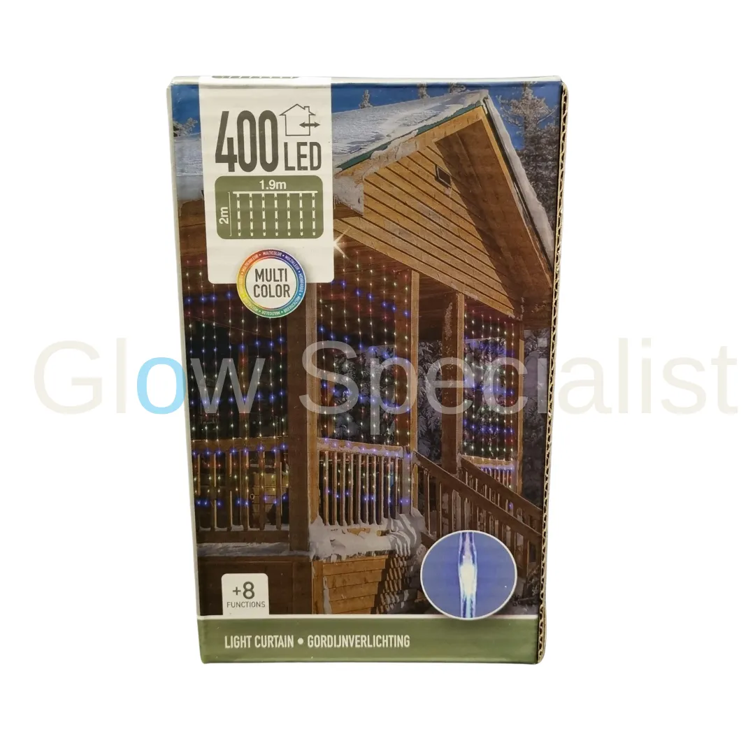 LED GORDIJNVERLICHTING - 8 FUNCTIES - 400 LEDS - 1.90 M - MULTICOLOR - IP44