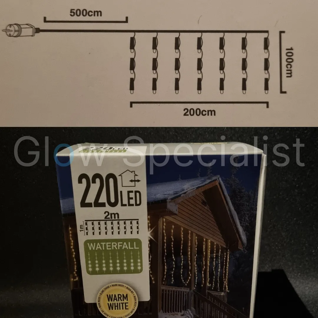 LED GORDIJNVERLICHTING MET WATERVALEFFECT - 220 LEDS - 2 M - WARM WIT - IP44 - Afbeelding 4