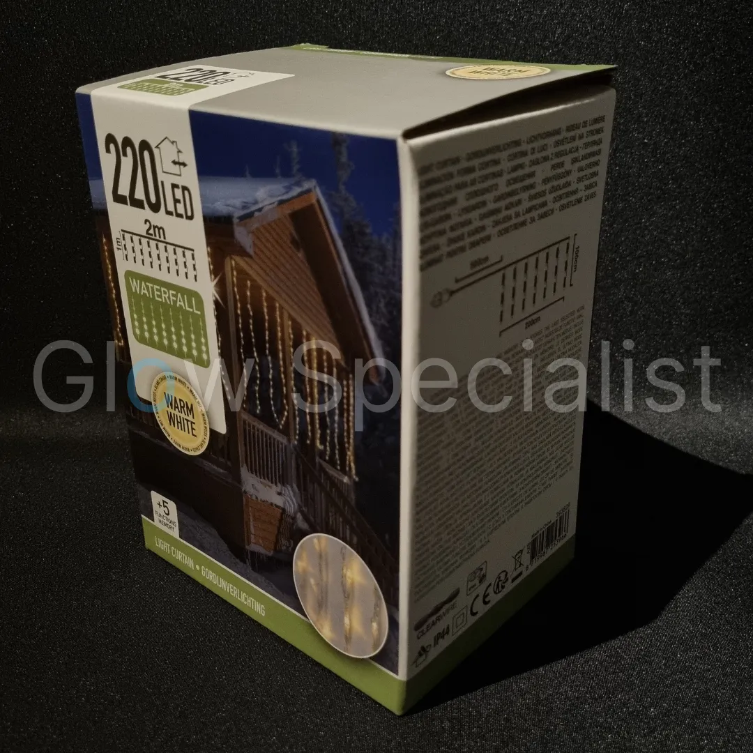 LED GORDIJNVERLICHTING MET WATERVALEFFECT - 220 LEDS - 2 M - WARM WIT - IP44 - Afbeelding 5