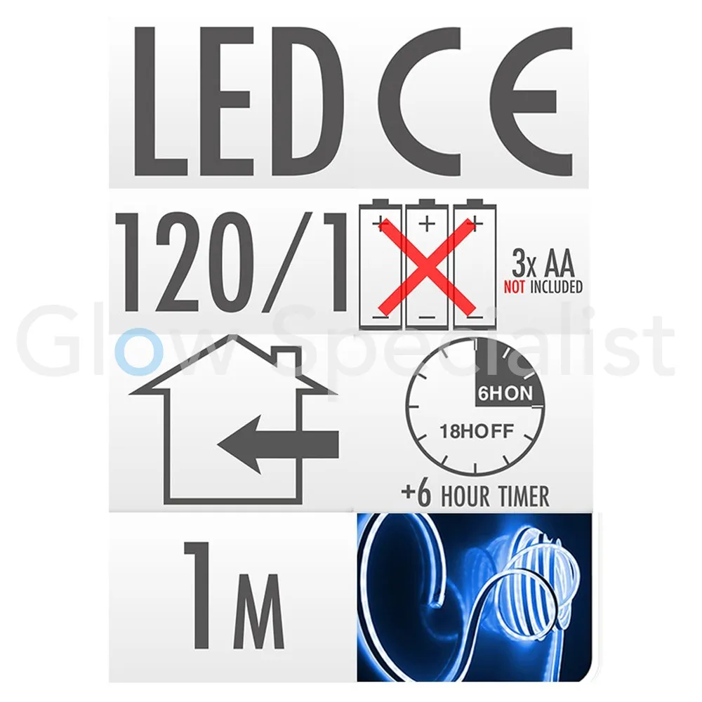 LED SLANGVERLICHTING - 120 LED - 1 METER - BLAUW - MET TIMER - Afbeelding 4