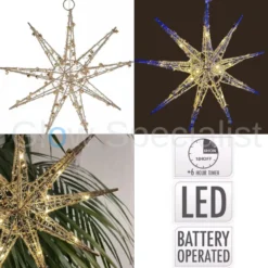 LED STER - GOUD DIAMANT - 30 CM - MET TIMER - 20 LED