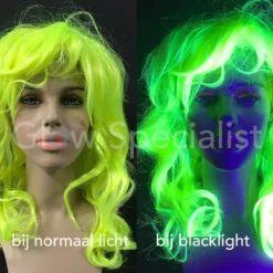 NEON GELE PRUIK - LANG KRULLEND HAAR MET PONY