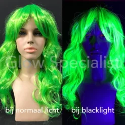 NEON GROENE PRUIK - LANG KRULLEND HAAR MET PONY