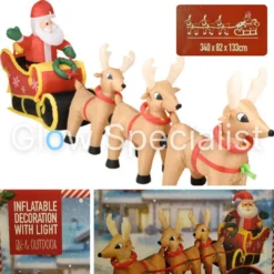 OPBLAASBARE KERSTMAN IN SLEE MET RENDIEREN - MET LED - 340 CM