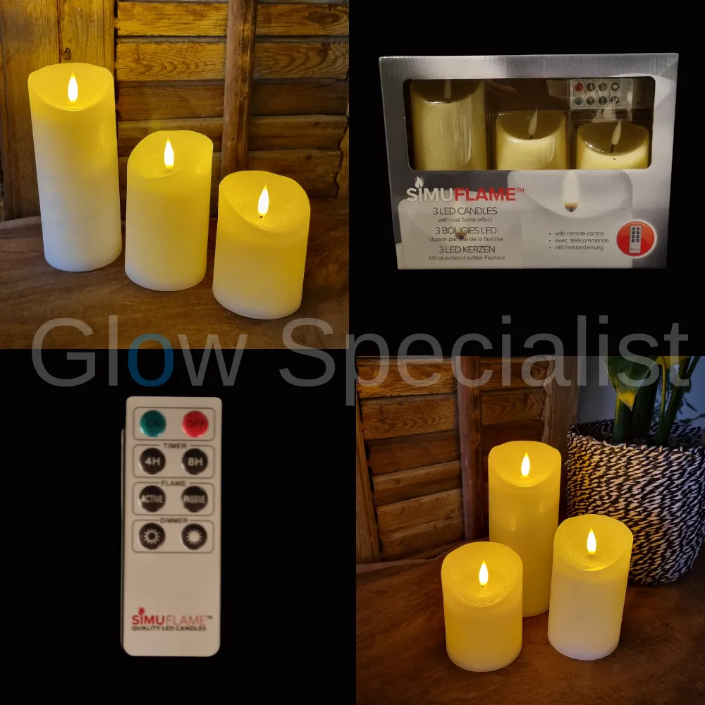 SIMUFLAME LED KAARSEN - SET VAN 3 - MET TIMER EN AFSTANDSBEDIENING - Ø 7,5CM - Afbeelding 2