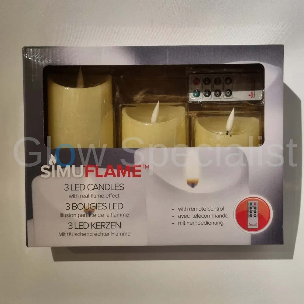 SIMUFLAME LED KAARSEN - SET VAN 3 - MET TIMER EN AFSTANDSBEDIENING - Ø 7,5CM