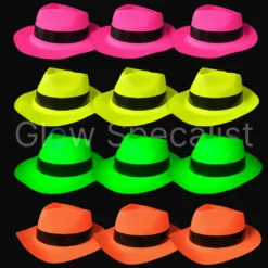 UV / BLACKLIGHT GANGSTER HOED - MIX VAN KLEUREN - 12 STUKS