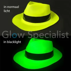 UV / BLACKLIGHT GANGSTER HOED - NEON GEEL - 12 STUKS
