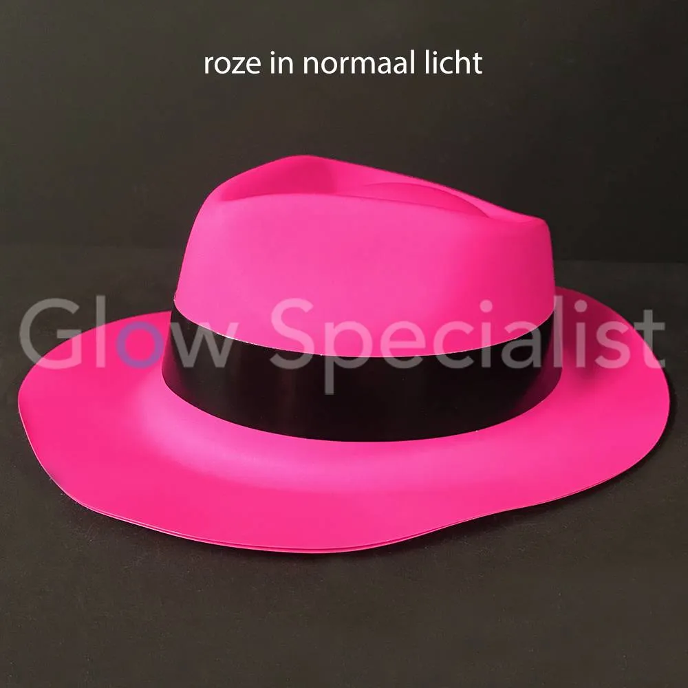UV / BLACKLIGHT GANGSTER HOED - NEON ROZE - 12 STUKS - Afbeelding 2