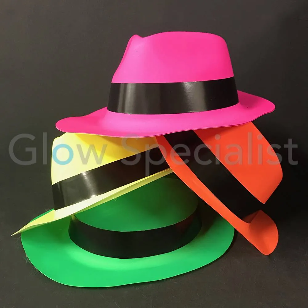 UV / BLACKLIGHT GANGSTER HOED - NEON ROZE - 12 STUKS - Afbeelding 5