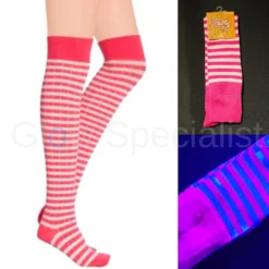 UV / BLACKLIGHT KNIEKOUSEN - GESTREEPT - NEON ROZE