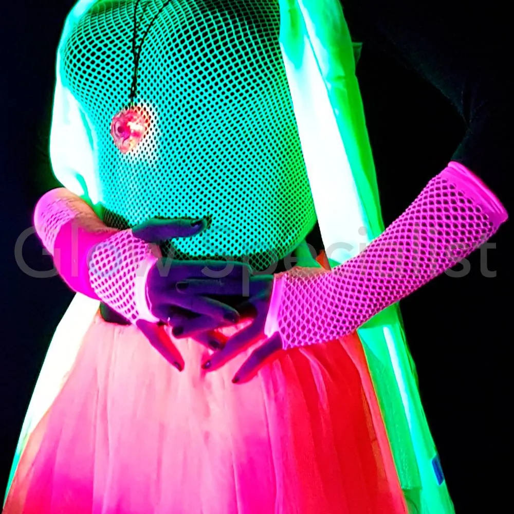 UV / BLACKLIGHT NEON HANDSCHOENEN - VINGERLOOS - 25 CM - Afbeelding 8