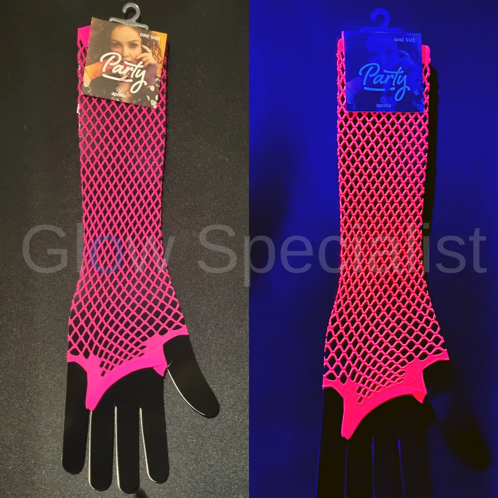 UV / BLACKLIGHT NEON HANDSCHOENEN - VINGERLOOS - 35 CM - Afbeelding 2