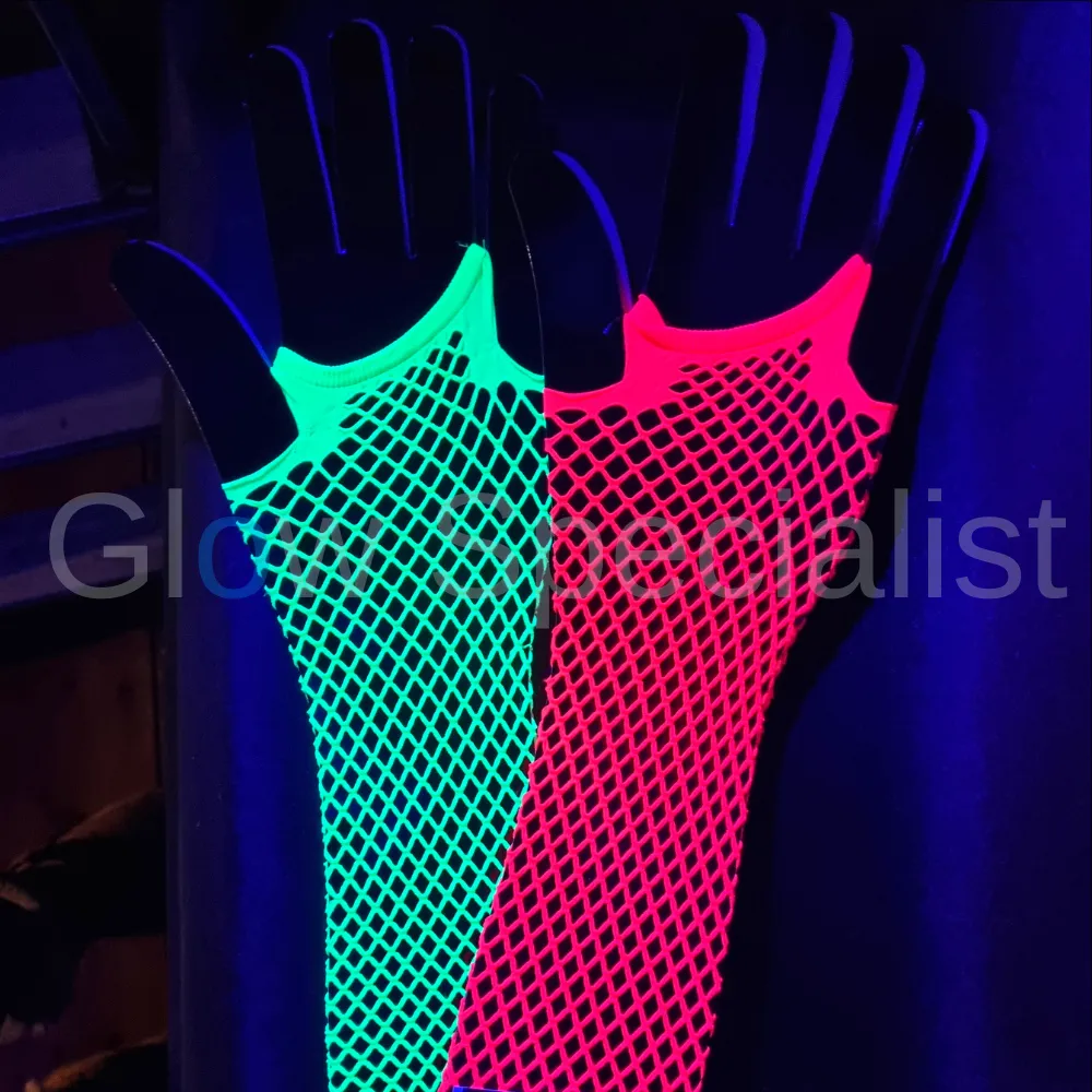 UV / BLACKLIGHT NEON HANDSCHOENEN - VINGERLOOS - 35 CM - Afbeelding 3