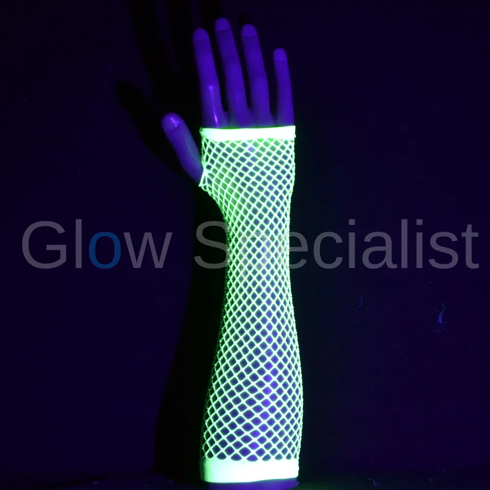 UV / BLACKLIGHT NEON HANDSCHOENEN - VINGERLOOS - 35 CM - Afbeelding 4