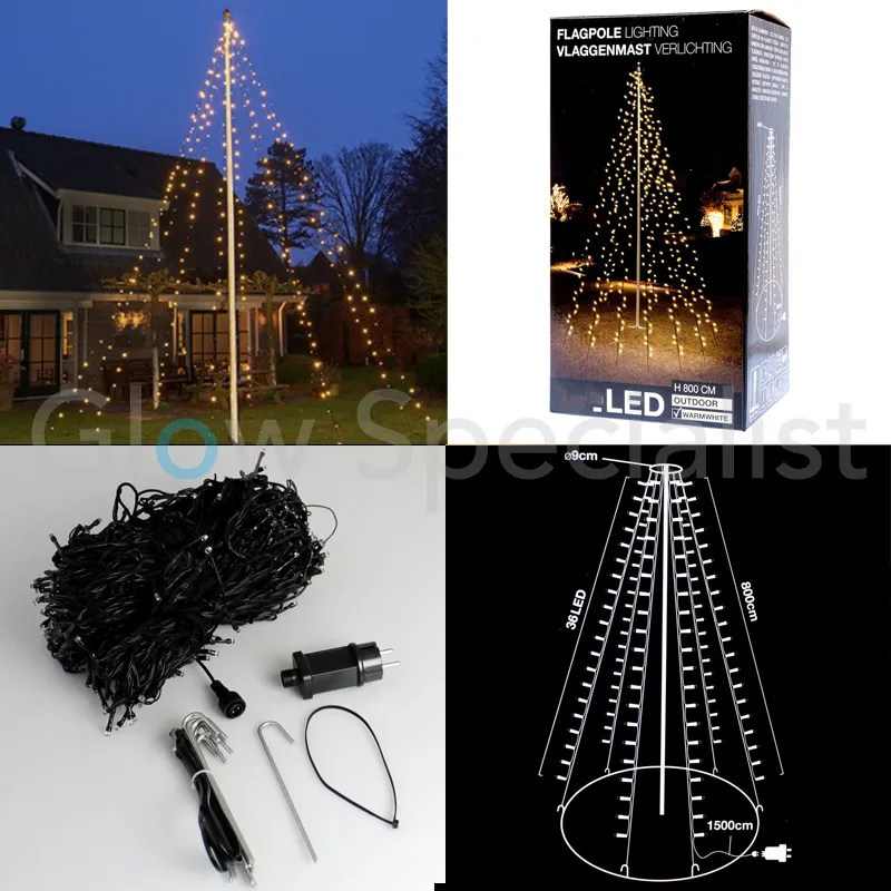 VLAGGENMAST VERLICHTING - 360 LED - H 800 CM - WARM WIT - Afbeelding 2