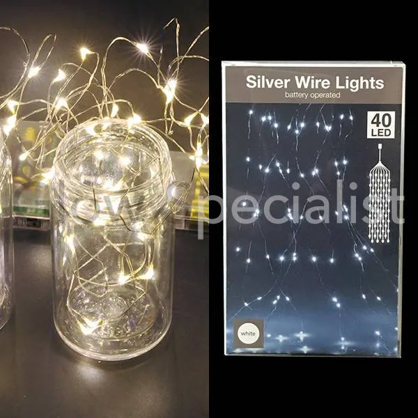 ZILVERDRAAD VERLICHTING - 40 LED - WIT - Afbeelding 2
